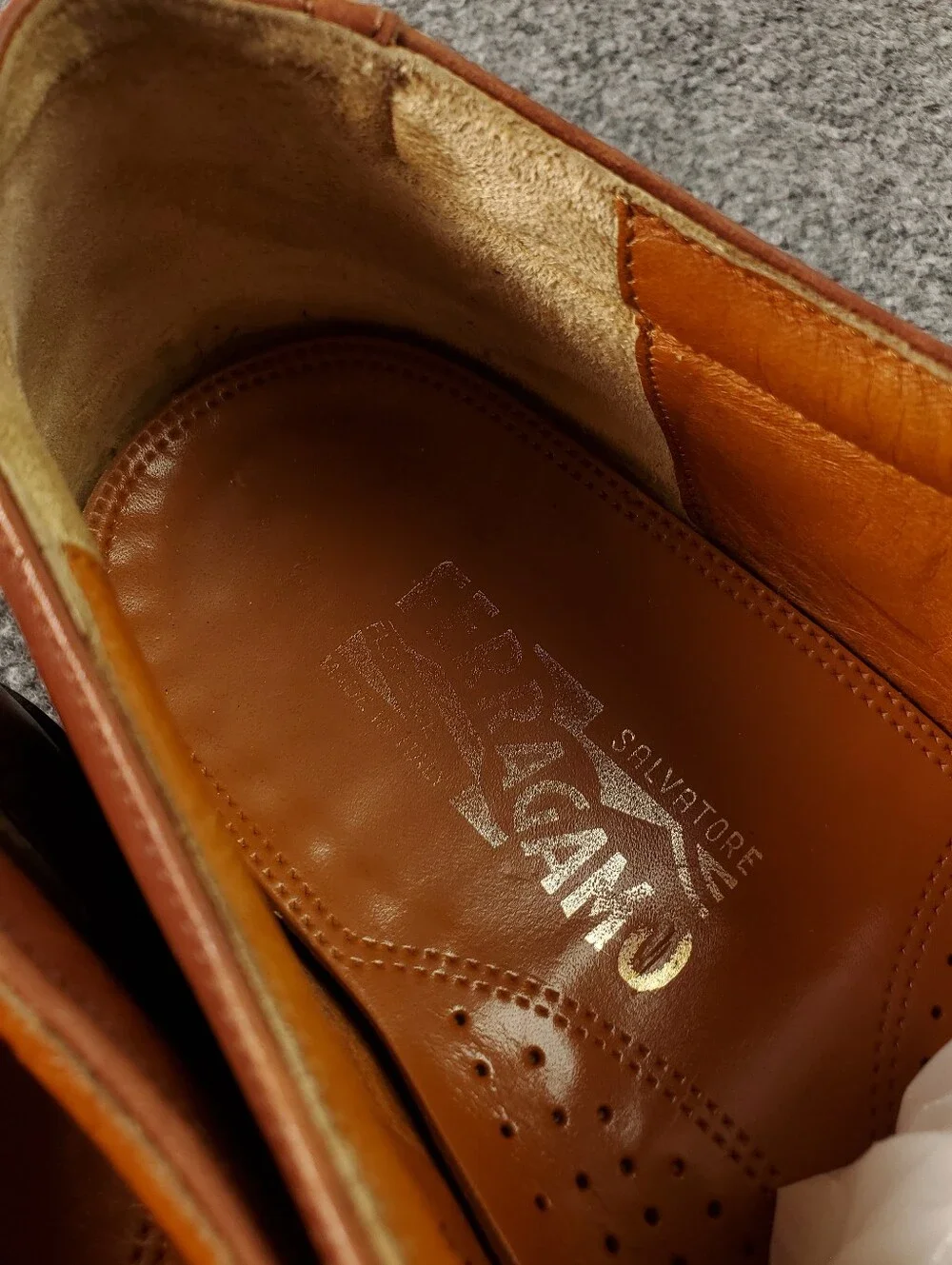 Salvatore Ferragamo Wingtip Oxford Shoes Mens 13D Cognac Brown Leather Brogue